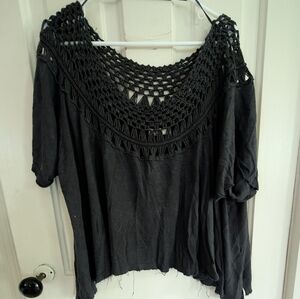 We The Free Black Cropped Asymmetrical Blouse